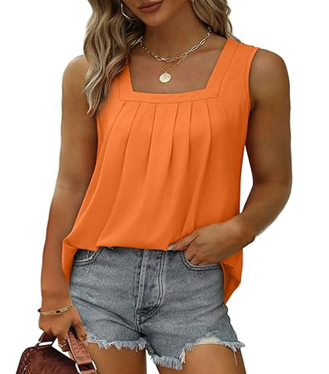 Plus Size Pleated Square Neck Vest